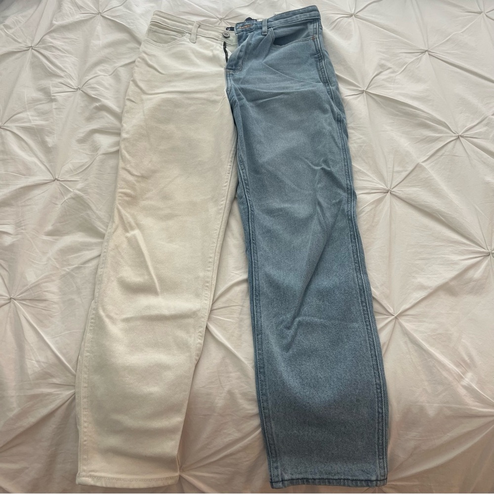 Hollister Cream and Blue High-Rise Jeans